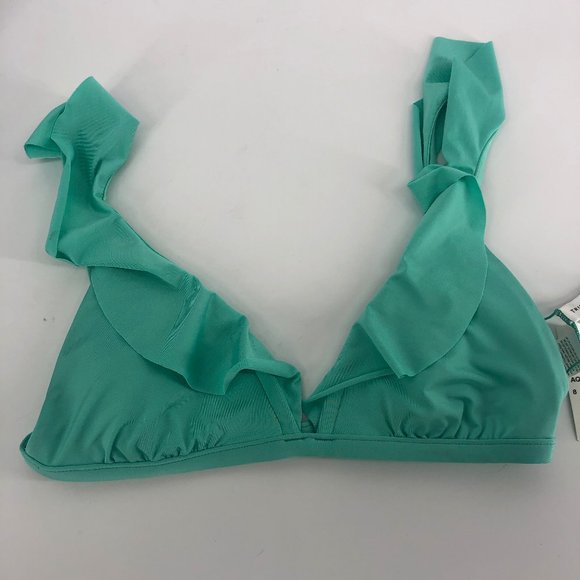 Size 8 RUNS SMALL Trina Turk Ruffle Swim Top Aqua - Picture 6 of 6